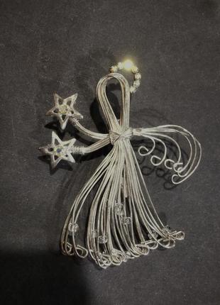 Вінтажна брошка з дроту ангел зірки стрази кристали3 фото