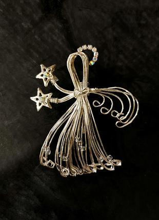 Винтажная брошь из проволоки ангел звезды стразы кристаллы