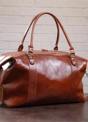 Сумка дорожня для спортзалу шкіряна руда світло-коричнева стильний casual