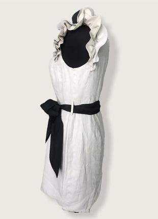 Шикарное бежевое льняное платье на поясе warehouse рюши объемные плечи шёлк мини7 фото