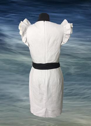 Шикарное бежевое льняное платье на поясе warehouse рюши объемные плечи шёлк мини6 фото