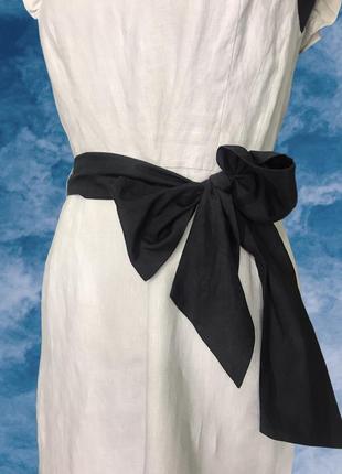 Шикарное бежевое льняное платье на поясе warehouse рюши объемные плечи шёлк мини4 фото