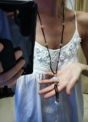 Подвеска бусы на шнурке колье из бусин стразы камни кристаллы ab аб2 фото