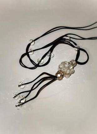 Подвеска бусы на шнурке колье из бусин стразы камни кристаллы ab аб