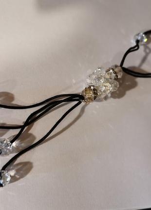 Подвеска бусы на шнурке колье из бусин стразы камни кристаллы ab аб6 фото