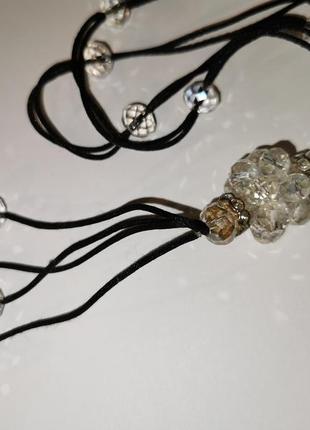 Подвеска бусы на шнурке колье из бусин стразы камни кристаллы ab аб7 фото
