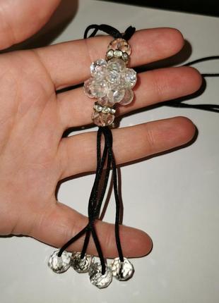 Подвеска бусы на шнурке колье из бусин стразы камни кристаллы ab аб9 фото