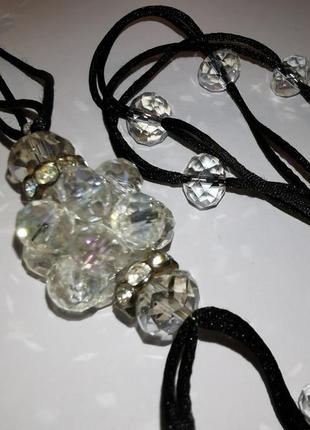 Подвеска бусы на шнурке колье из бусин стразы камни кристаллы ab аб8 фото