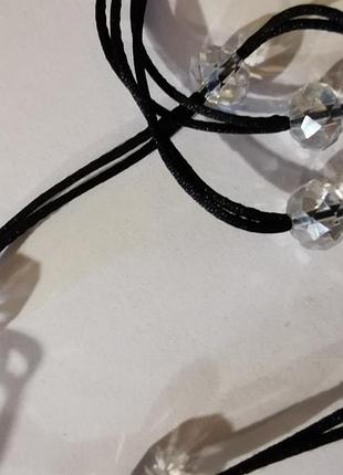 Подвеска бусы на шнурке колье из бусин стразы камни кристаллы ab аб5 фото