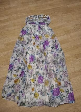 Длинное шифоновое платье с открытыми плечами5 фото