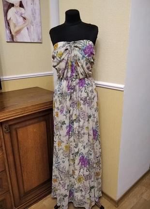 Длинное шифоновое платье с открытыми плечами6 фото