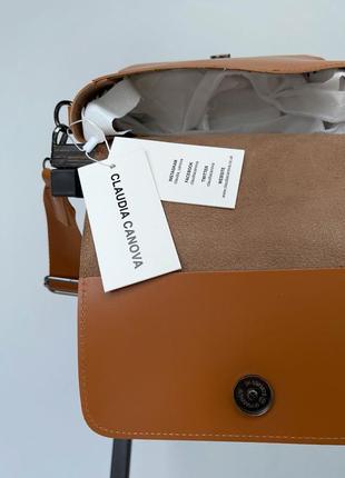 Крутая коричневая сумка на толстом тканевом ремешке через плечо10 фото