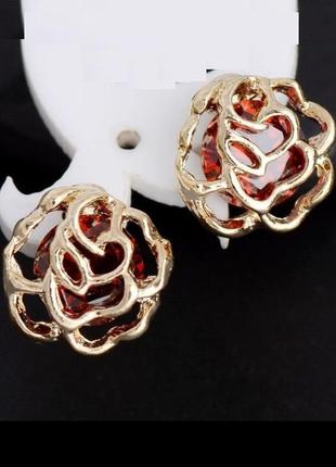 🏵позолоченные серьги цветы с фианитами, новые! арт. 9653