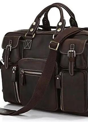 Стильная вместительная кожаная сумка мужская коричневая винтажная casual дорожная