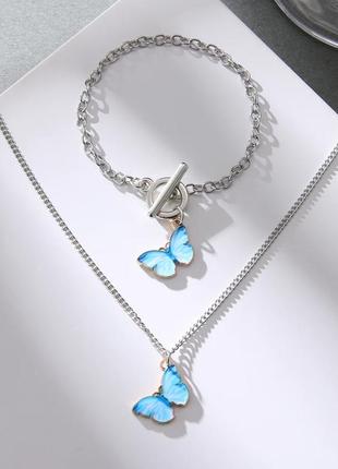 Набір підвіска браслет комплект біжутерії ланцюжок з підвіскою браслетик голуба метелик