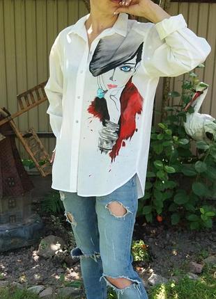 Акция h&m женская рубашка девушка р.с ручная роспись