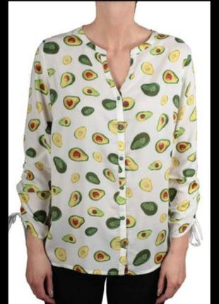 Вискозная легкая летняя блуза рубашка с принтом "авакадо" большой размер оверсайз