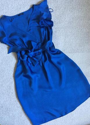 Платье електрик синее платье вискоза женское платье под атлас синее з поясом вискоза f&f- s,m.