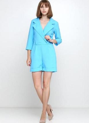 Комбінезон з шортами, р.42-52, блакитний, жіночий одяг, габардин, 23982