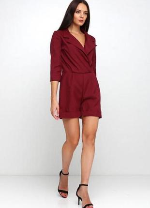 Комбинезон с шортами, женский, бордовый, габардин, р.42 - 52, одежда женская 23982