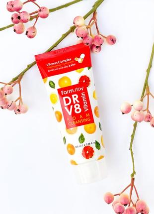 Витаминная пенка для очищения кожи лица farmstay dr.v8 vitamin foam cleansing 100 ml
