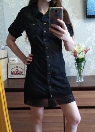 Платье рубашка сафари с кружевом1 фото