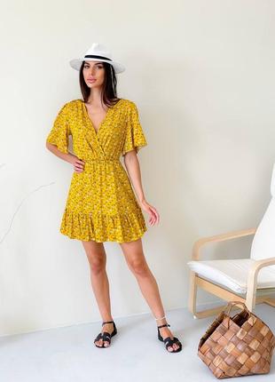 Відео!жіноче літнє плаття жовте матерали штапель1 фото