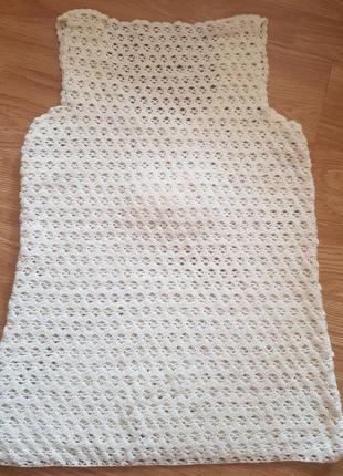 Ажурная вязаная блузка майка футболка, ручная вязка крючком 44-48 размер бежевый2 фото