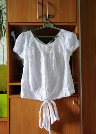 Белоснежная хлопковая блуза сзади с бантом1 фото