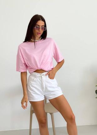 Женская футболка летняя розовая коттон (хлопок розового цвета) - женские футболки на лето 20215 фото