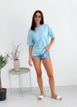Женская футболка летняя бирюзовая коттон (хлопок бирюзового цвета) - женские футболки лето 20211 фото