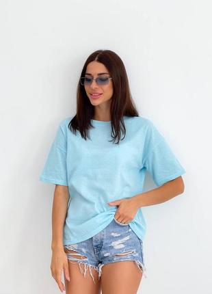 Жіноча футболка річна бірюзова коттон (бавовна бірюзового кольору) - жіночі футболки літо 20218 фото