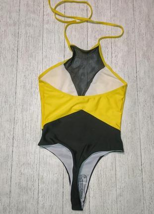 Яркий желтый секси цельный слитный купальник монокини бикини купальник сетка 2021
