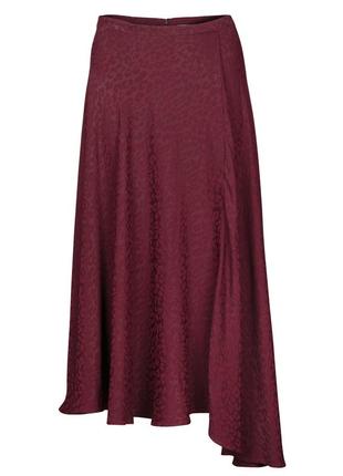 Шелковая бордовая ярусная юбка миди в леопардовый принт oliver bonas3 фото