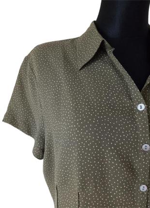 Винтажная крепдешиновая блузка сорочка блуза рубашка в горошек винтаж хаки р.46-483 фото