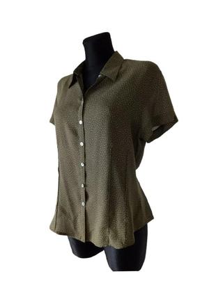 Винтажная крепдешиновая блузка сорочка блуза рубашка в горошек винтаж хаки р.46-484 фото