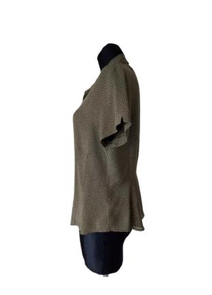 Винтажная крепдешиновая блузка сорочка блуза рубашка в горошек винтаж хаки р.46-485 фото
