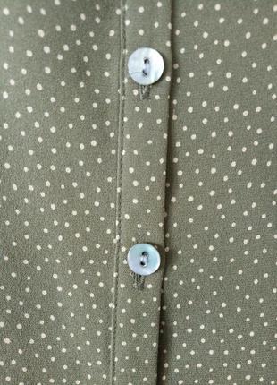 Винтажная крепдешиновая блузка сорочка блуза рубашка в горошек винтаж хаки р.46-486 фото