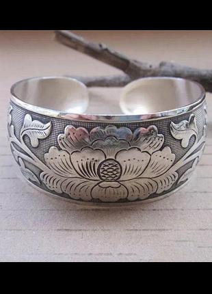 Стильный металлический раздвижной браслет с лотосом в бохо этно индийском стиле