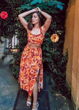 Костюм в тропічному стилі топ і спідниця h&m-l-xl