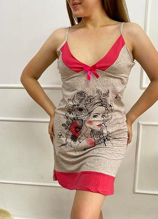 Нічна сорочка, піжама бавовняна рожева