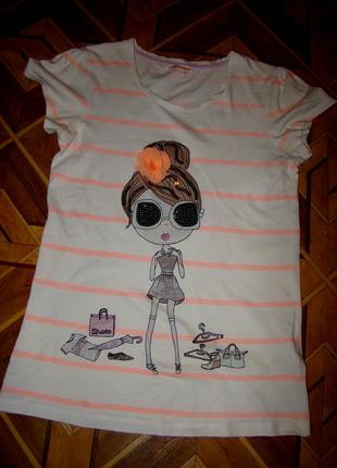 Смугаста футболка з малюнком і паєтками bluezoo (13/14 років)