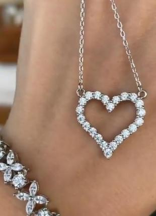 Комплект подвеска сердечко серебряная женская цепочка с кулончиком из серебра красивая трендовая серьги серебрчные с сердцем серебряный набор женский2 фото