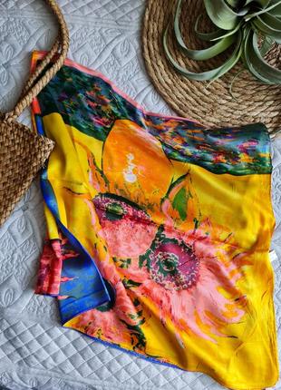 Шелковый большой платок палантин, шелк 40%