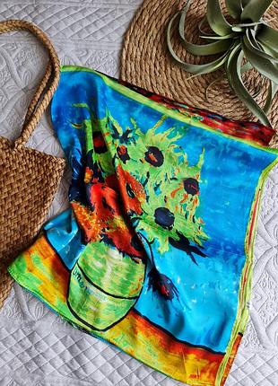 Шелковый большой платок палантин, шелк 40%