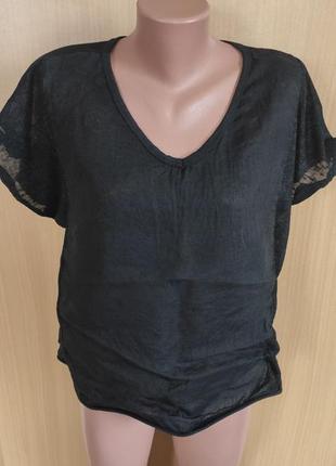 Чорна сорочка блуза льняна льон італія бохо1 фото