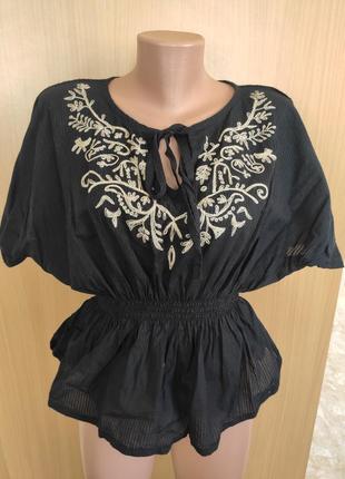 Красивая легкая блуза туника на резинке с вышивкой / вышиванка