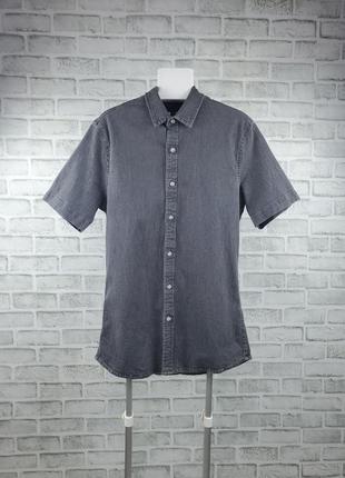Сорочка джинсова з коротким рукавом,темний denim,topman