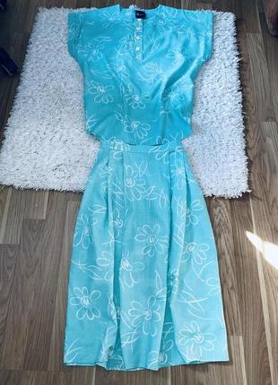 Бірюзовий шикарний костюм з спідницею в квіточку your suxth sense made in u.k.1 фото