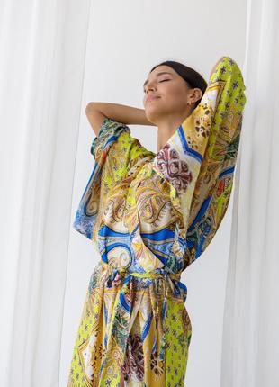 Стильное элегантное длинное кимоно атлас 42-50 халат пейсли2 фото